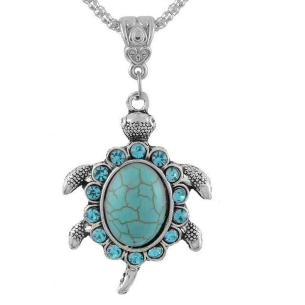 Boho turquoise turtle pendant silver plated - Picture 2 of 4